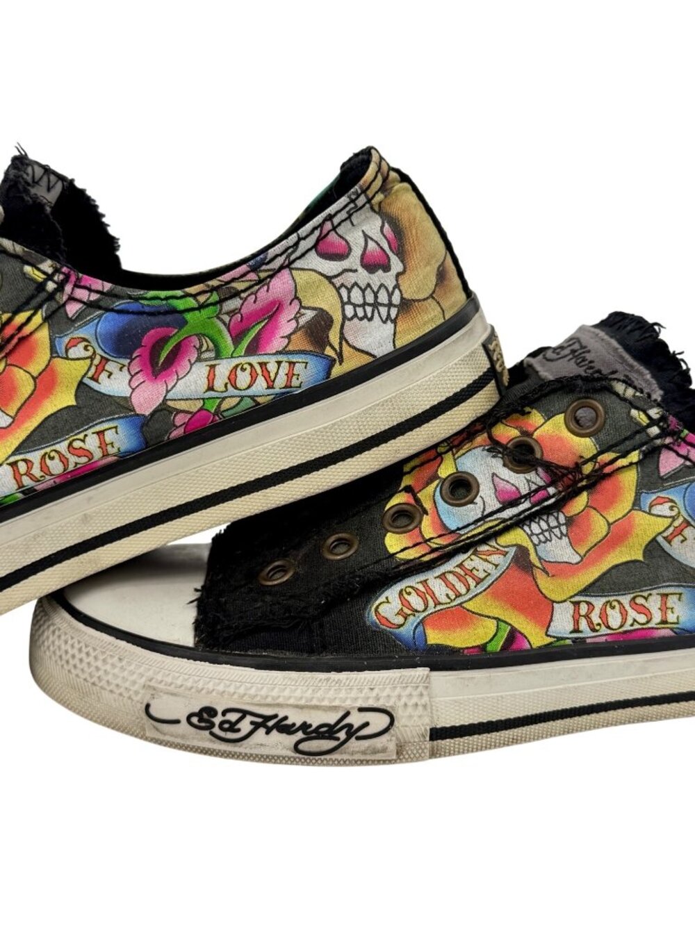VTG Ed Hardy Black Tattoo Print Canvas Sneakers 8 | Y2K Skater Grunge Streetwear - Picture 9 of 16